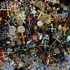 Vintage Broken Rosary 4 LB 13 Oz Lot for Repair Or Parts Medals,Beads,Crucifixes