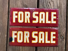 2-VINTAGE RED AND WHITE METAL FOR SALE SIGNS 9 1/4 X 3 1/2 Beveled reflective