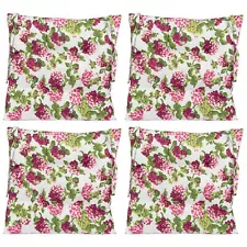 Shabby Chic Pink Hydrangea Floral Chair Cushions in White/Pink/Green, 4 Pack