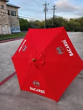 Bacardi Rum Bat BEER PATIO MARKET Patio UMBRELLA red CANVAS WOOD POST 7' NEW