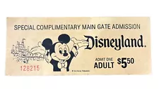 Vintage DISNEYLAND TICKET Special Complimentary Main Gate Admission $5.50