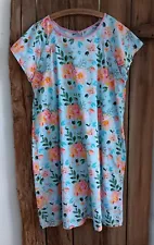 GOWNIES Blue Floral Hospital Gown EUC Snap Front & Back Cotton Womens XXL