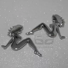 PAIR SMALL CHROME CAR VAN LORRY TRUCK 3D BADGE NAKED LADY BIKE TRUCKER STICKER