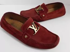 Louis Vuitton Red Suede LV Logo Square Toe Driving Moccasins Loafers 5.5 M