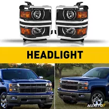 For 2014 2015 Chevy Silverado 1500 PAIR Bezel Projector Headlamps Light AUXITO A (For: Chevrolet Silverado 1500)