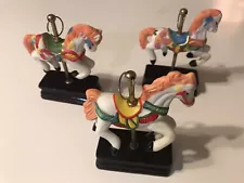 Set of 3 Ceramic 4" Carousel Horses With With Wooden Bases 