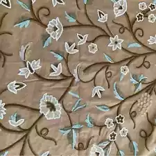 Crewel embroidered fabric on cotton canvas 3.4 yards decorator fabric