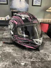 Ladies Black/Pink/White Full Face HAWK Motorcycle Helmet w/Visor, DOT, MEDIUM