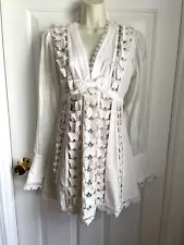 Flutter Butterfly Lace Long Sleeve Linen Dress Mini White Lined Zimmermann Style