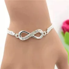 Silver Crystal Bracelet Infinity Friendship Adjustable Cubic Zirconia Rhinestone