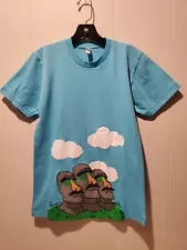 Easter Island Funny Mustache Disguise Blue Colorful T Shirt Prima Volta Small