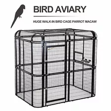 Black Walk In Flight Bird Aviary Cage Large Metal Parrot Cockatiel Finch Outdoor