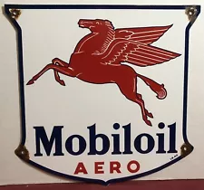 VINTAGE 1940 DATED MOBILOIL AERO PORCELAIN GAS PUMP SIGN MOBIL MOBILGAS