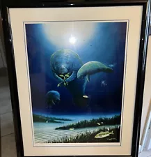 Wyland "Manatee Visit” WYLAND #d Hand Signed COA Professionally Framed Art Glass