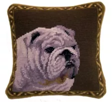 Bulldog Dog Needlepoint Pillow 10"x10" NWT