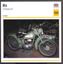 1945 BSA 125cc Bantam D1 (123cc) Beeza Motorcycle Photo Spec Sheet Info Card