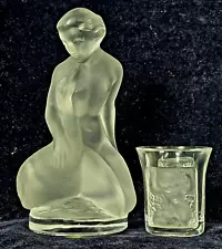 Lalique France Crystal Leda & Swan Figure AND Les Enfants Shot Glass w Cherubs