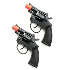 8 Ring Shot Cap Gun Black Novelty Prop Police Pistol Revolver - Plastic - 2 Pack