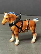 Vtg Hagen-Renaker Miniature Porcelain Figurine Draft Horse In Harness Blue Bobs