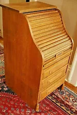 Antique Quartersawn American Oak Roll Top Tambour Secretary Small Desk Cutler