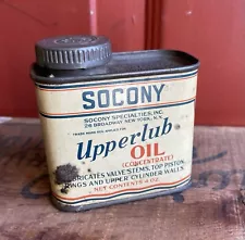 New ListingNOS Early Vintage 1930s Socony Motor Oil Upperlube Oil 4oz Tin Can