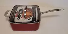 Red Copper 10" Square Pan Deep Fry Roast Steam Bake Broil - NEVER USED NO BOX