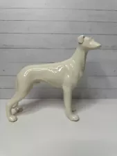 Porcelain White Male Whippet Greyhound Dog Figure Statue Rare