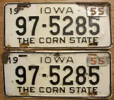 MATCHED PAIR of IOWA LICENSE PLATES - 1953/55 - 97-5285 - THE CORN STATE