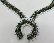 Seed Bead Squash Blossom Teal & White Beads Hopi Kiva Indian Salt Lake City Utah