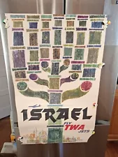 Original ISRAEL FLY TWA JETS Travel Poster Litho in USA David Klein 25"x40"