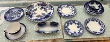 10 Pc Flow Blue China Lot Cups Saucers Plates Tray