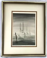 New Orleans Artist MARTIN NEELD Louisiana "Shrimp Boats in the Fog" 1978