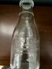 Vintage Badger Farms Creameries 1933 Quart Milk 5¢ Store Bottle Portsmouth NH