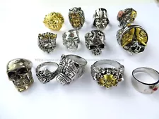 Wholesale Biker rings 15pcs men ring skull hip hop punk jewelry lot