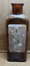 Vintage Amber Apothecary Bottle Sodium Bicarbonate *empty