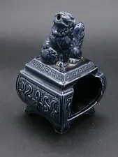 Ceramic Small Dark Blue FOO DOG Cone Incense Burner Meditation Aromatherapy Spa