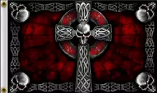 3X5 CELTIC CROSS SKULL GOTHIC RED BLACK FLAG BANNER 100D W/ GROMMETS (JC)