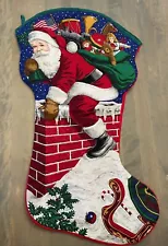 Very Large Santa Claus With Sack Of Toys Going Down Chimney Christmas Stocking