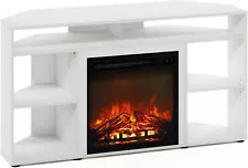 Furinno 22095WHS Jensen Corner Stand with Fireplace for TV up to 55 Inches,