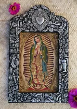 Large Retablo Milagros Guadalupe Painting in Cuzco Style Peru & Mexican Folk Art