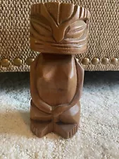 Vintage Tiki Wooden Closed Eye goddess Hand Carved Made In Philippines