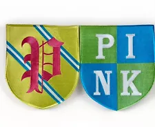 2 Victoria's Secret PINK Green Blue Display Patch Crest RARE VTG Patches Pair