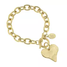 SALE! Susan Shaw Gold Heart Charm Chain Link Toggle Bracelet 24k TGP NWT $95