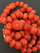 Vintage 14k GF Oxblood Red Undyed Coral Bead Necklace 27 Grams 20” Antique