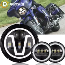 For Harley Davidson Road King 7" LED Headlight V Halo Ring + 4.5" Fog Lights