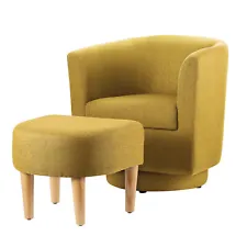 Modern 360° Swivel Armchair Set of 2 Single Sofa Fabric Upholstered w/ Ottoman