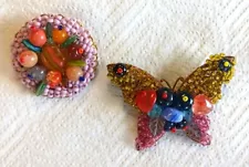 SALE 2 pc. of Vintage Glass Seed Beads Brooches - FREE SHIPPING