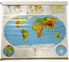 Vintage Classroom Pull-Down Maps by Nystorm - World & U.S.A.