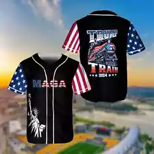 Trump Train 2024 Patriotic 2024 Election 4th Of July Baseball Jersey Shirt