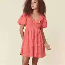 SPELL Mini Dress Strawberry Fields Pink Orange Seersucker Gingham XS